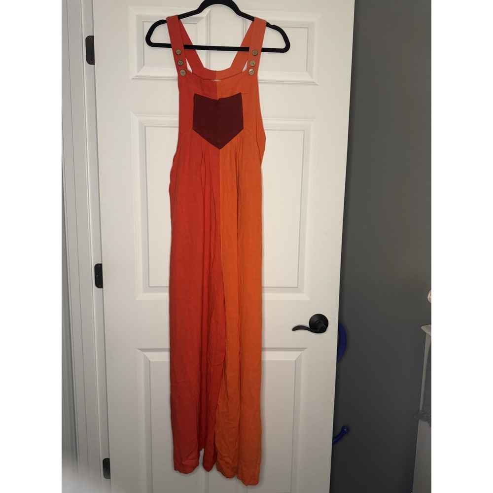 BiBi Orange and Rust Colorblock Wide-Leg Jumpsuit